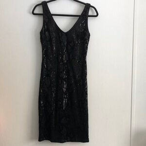 Joseph Ribkoff Womens Black MIDI Dress Velvet Sequins Lined Y2K Formal